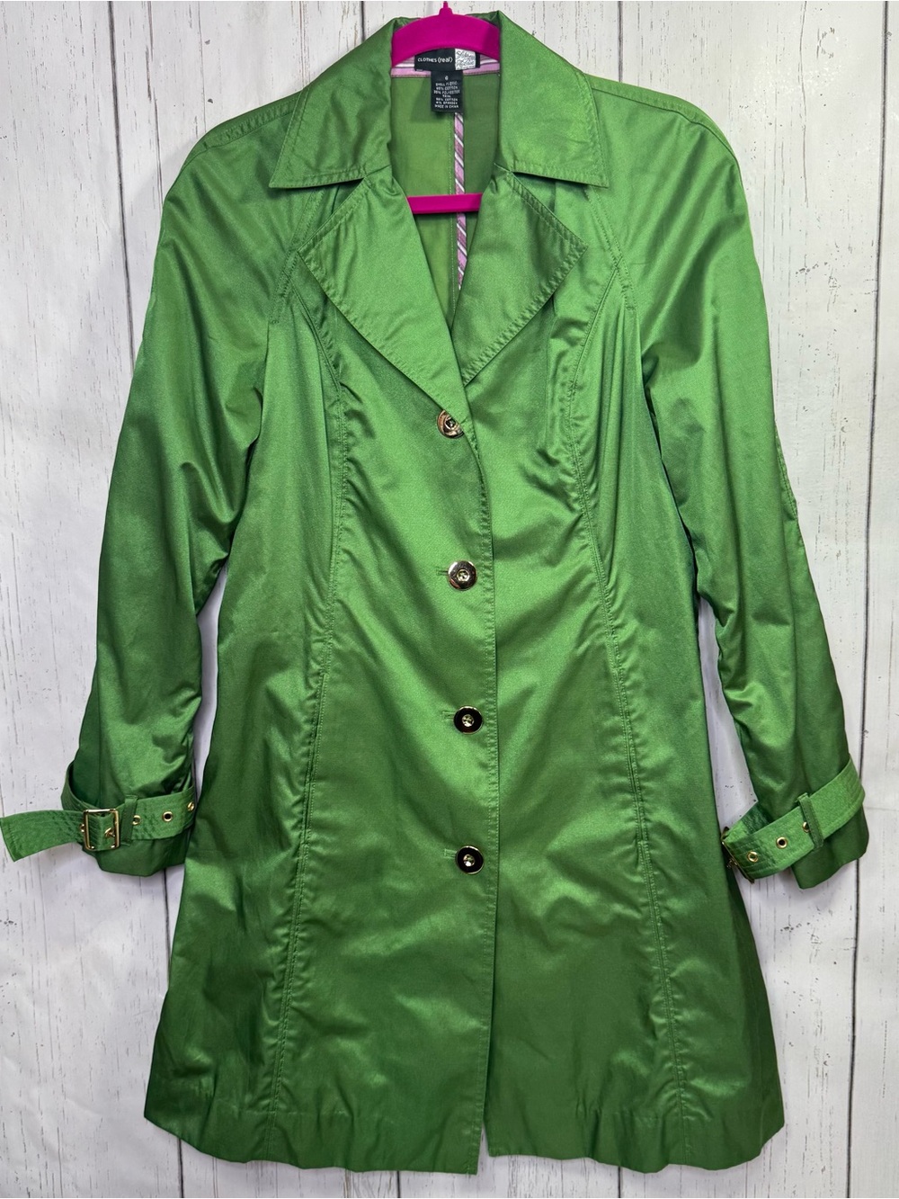 Saks Fifth Avenue Clothes Real Green Trench Coat Size 6 Metallic Preppy Retro